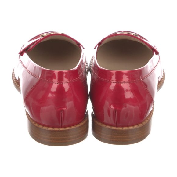 NIB Chanel Interlocking CC Logo Red Patent Leather Loafers Size 40 - Picture 4 of 5